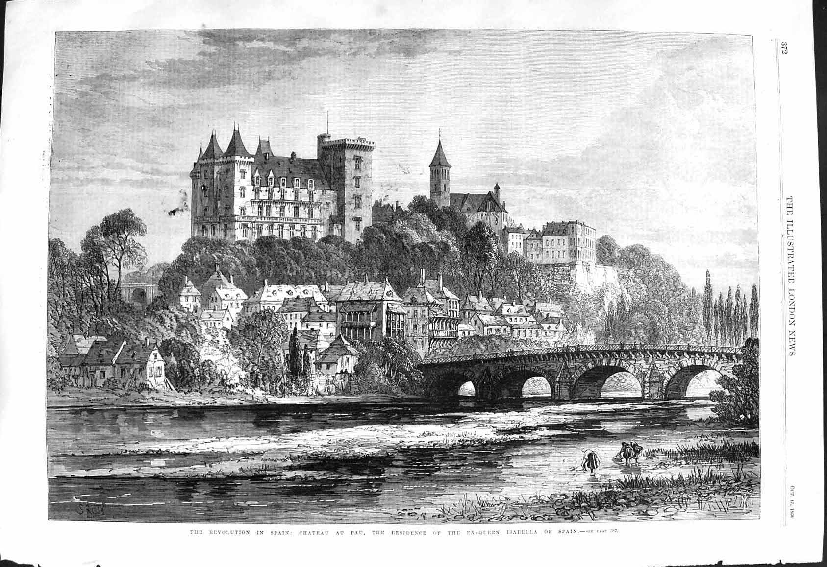 Old 1868 Revolution Spain Chateau At Pau Residence Ex-Queen Isabella Victorian