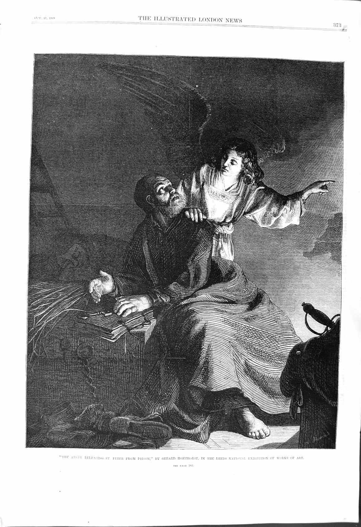 Old 1868 Angel Releasing St. Peter Prison Gerard Honthorst Leeds Exhi Victorian