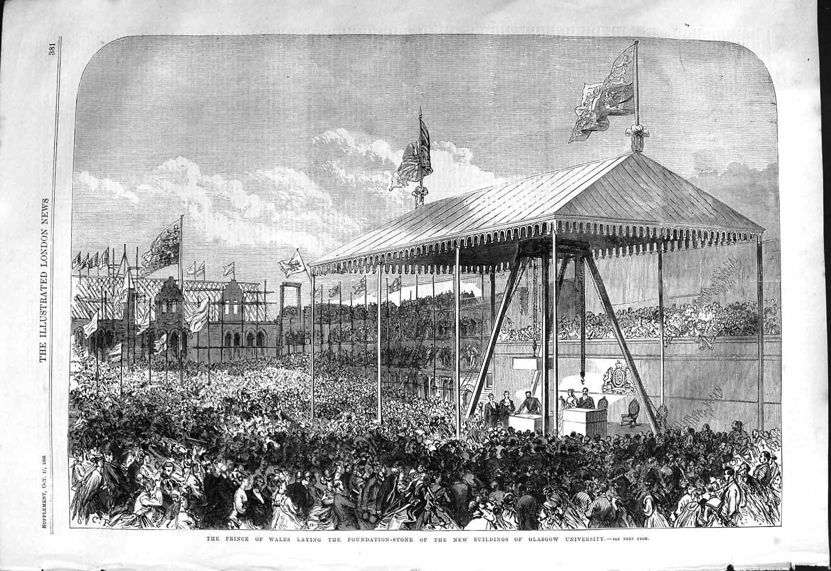 Old 1868 Prince Wales Laying Foundation-Stone Buildings Glasgow Unive Victorian