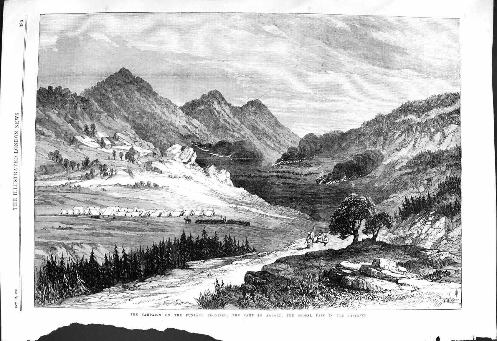 Old 1868 Campaign Punjaub Frontier Camp Agrore Soosal Pass Mountains Victorian