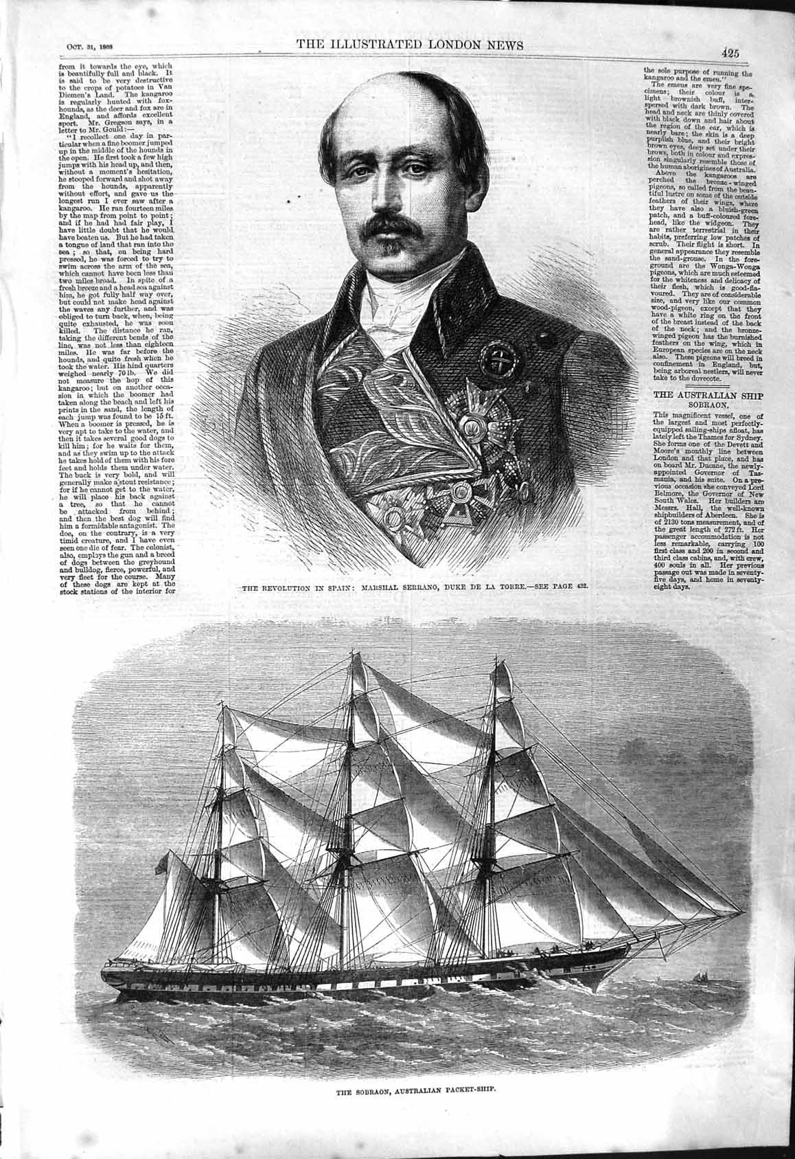 Old 1868 Marshal Serrano Duke De La Torre Sobraon Australian Packet S Victorian