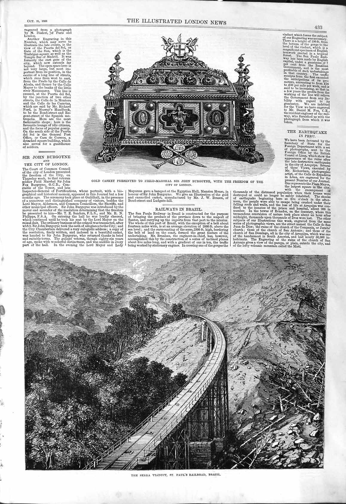 Antique Print 1868 Serra Viaduct St. Paul'S Railroad Brazil Railway GCasket