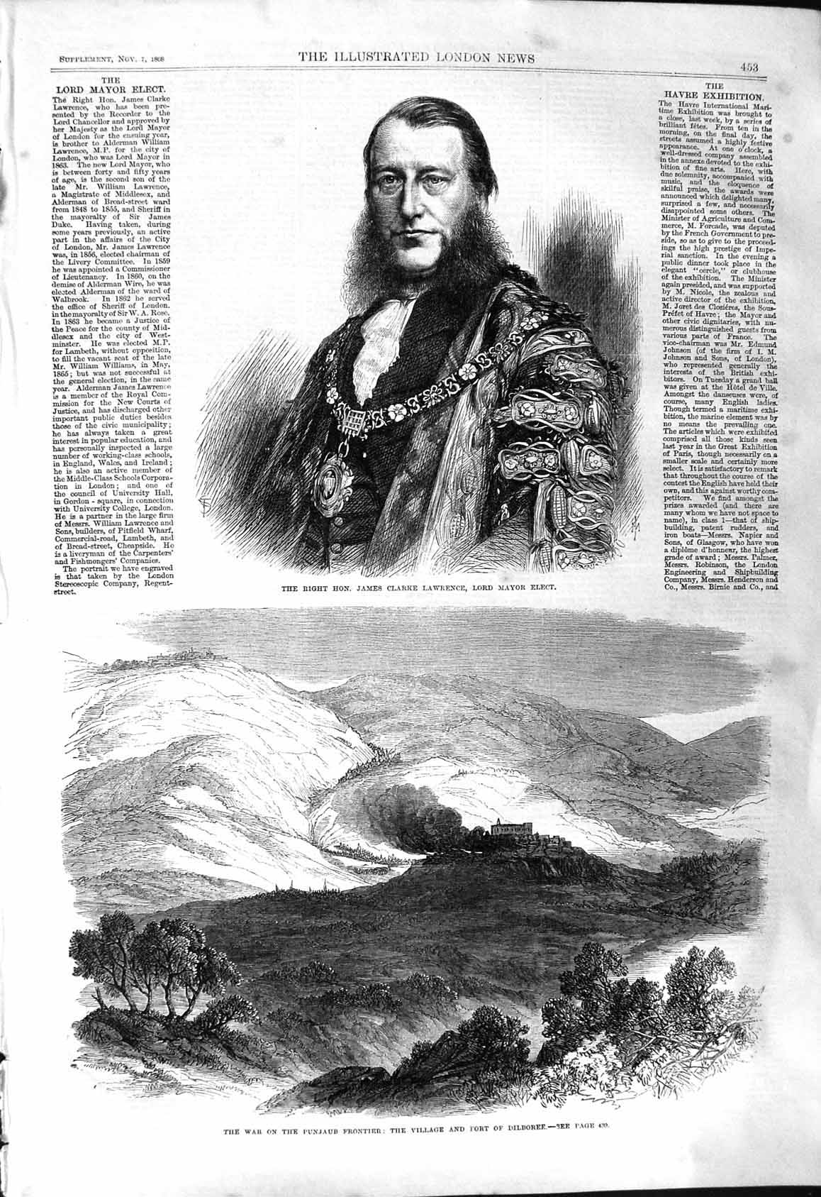 Old 1868 James Clarke Lawrence Lord Mayor Elect War Punjaub Frontier Victorian
