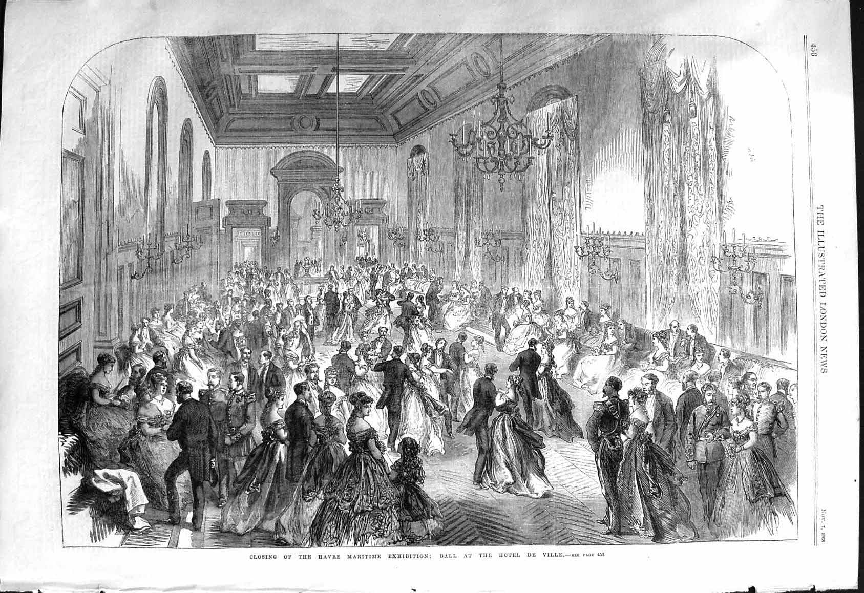 Old 1868 Scene Closing Havre Maritime Exhibition Ball Hotel De Ville Victorian
