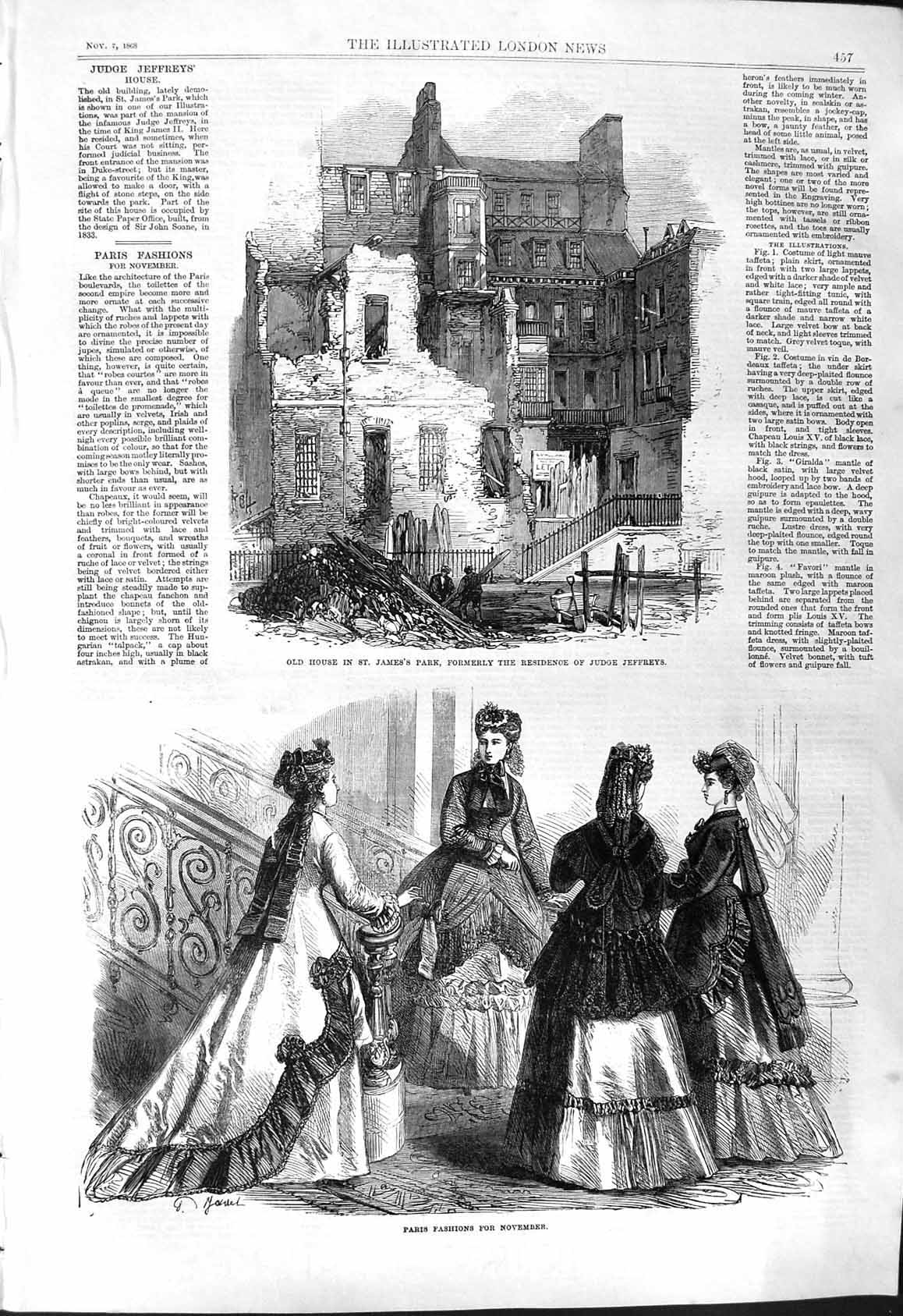 Old 1868 House St. James'S Park Judge Jeffreys Ladies Paris Fashion N Victorian