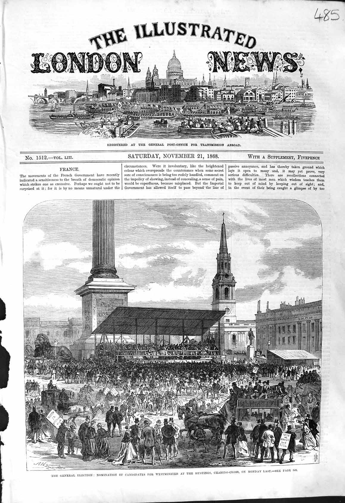 Old 1868 General Election Nomination Candidates Westminster Hustings Victorian