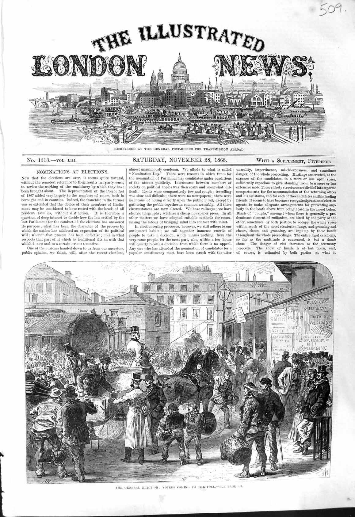 Antique Print 1868 General Election Voters Polling Station Smith Candidate 19th