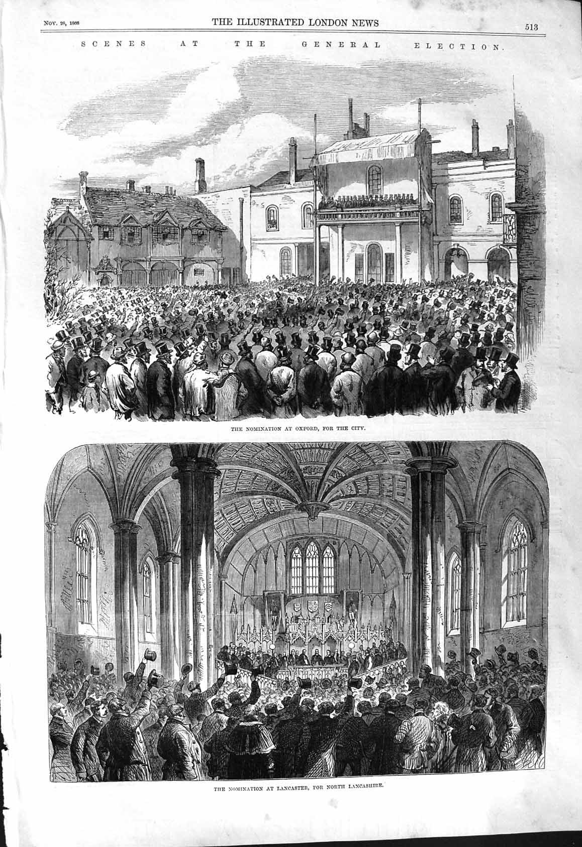 Old 1868 General Election Nomination Oxford Lancaster Lancashire Engl Victorian