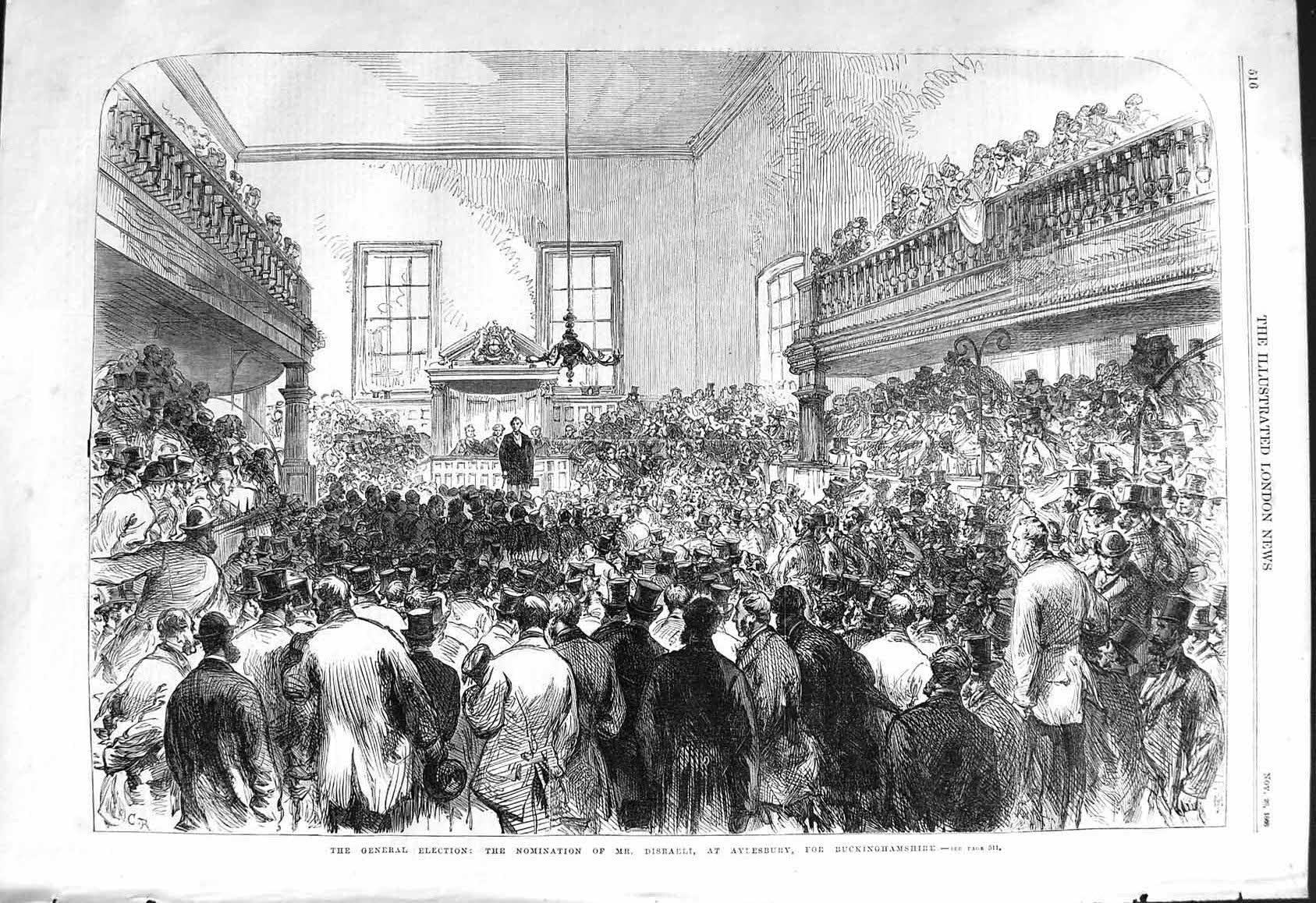 Old 1868 General Election Nomination Disraeli Aylesbury Buckinghamshi Victorian