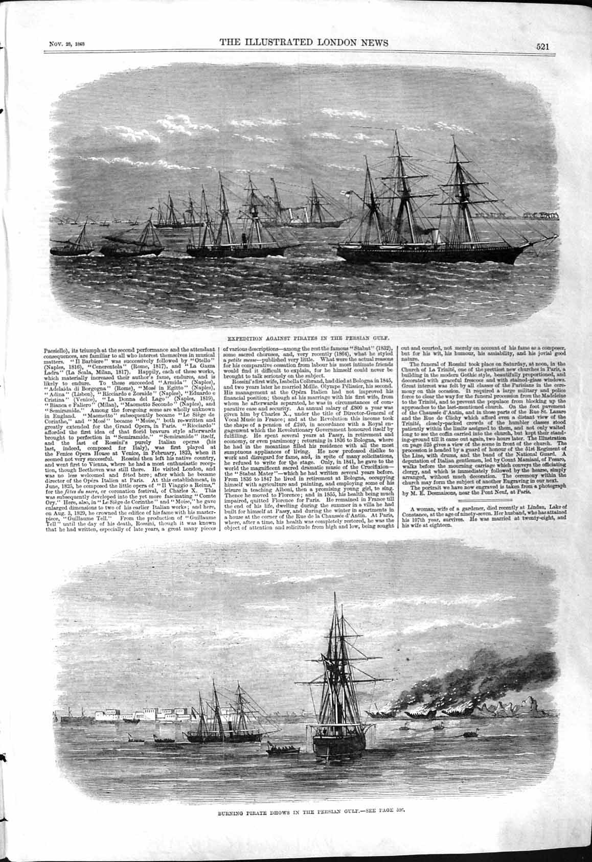 Old Antique Print 1868 Expedition Burning Pirate Dhows Ships Persian Gulf 19th