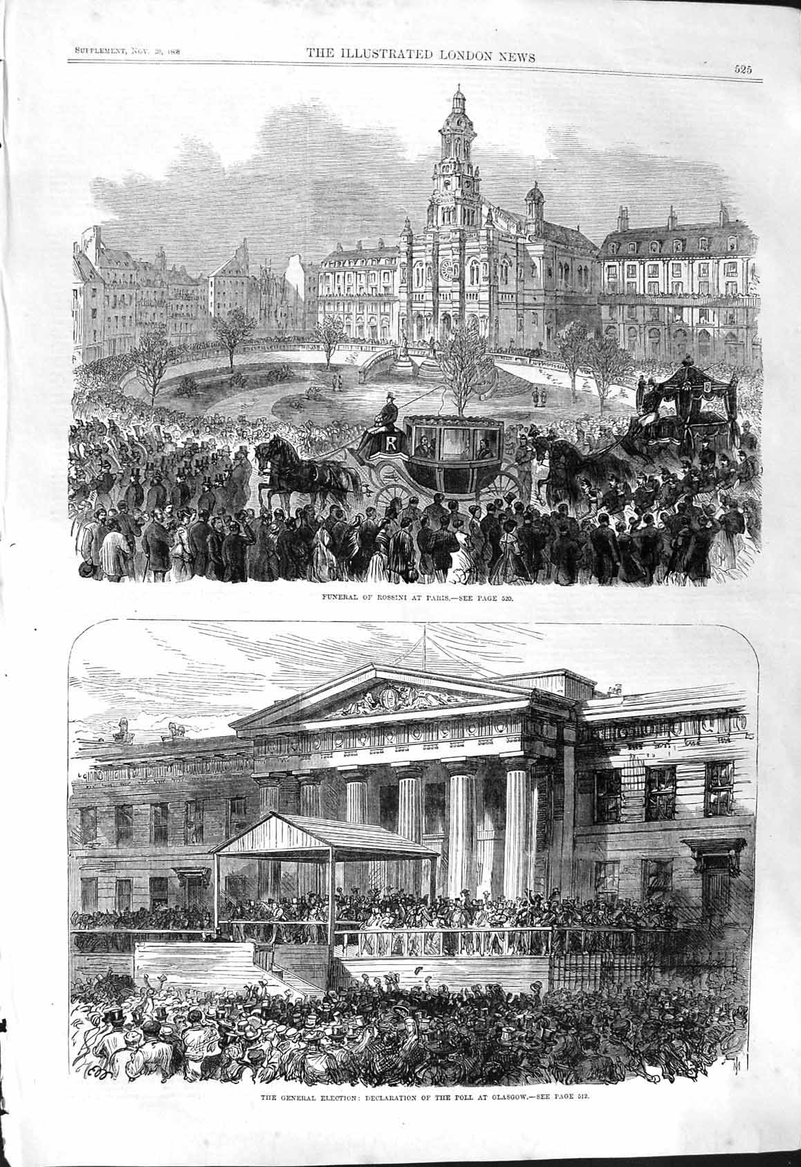 Old 1868 Funeral Rossini Paris France General Election Declaration Po Victorian