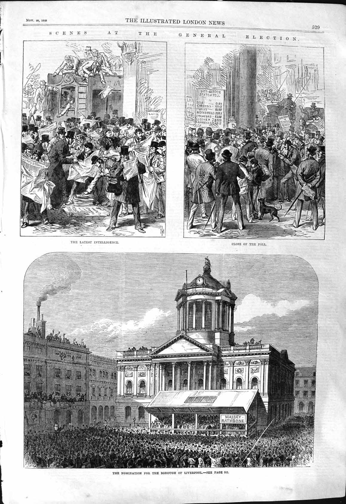 Old 1868 General Election Nomination Borough Liverpool Polling Voting Victorian