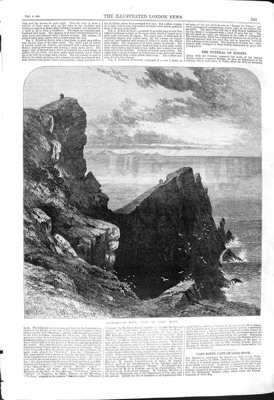 Original Old Antique Print 1868 Fine Art Lighthouse Hill Cape Good Hope Africa