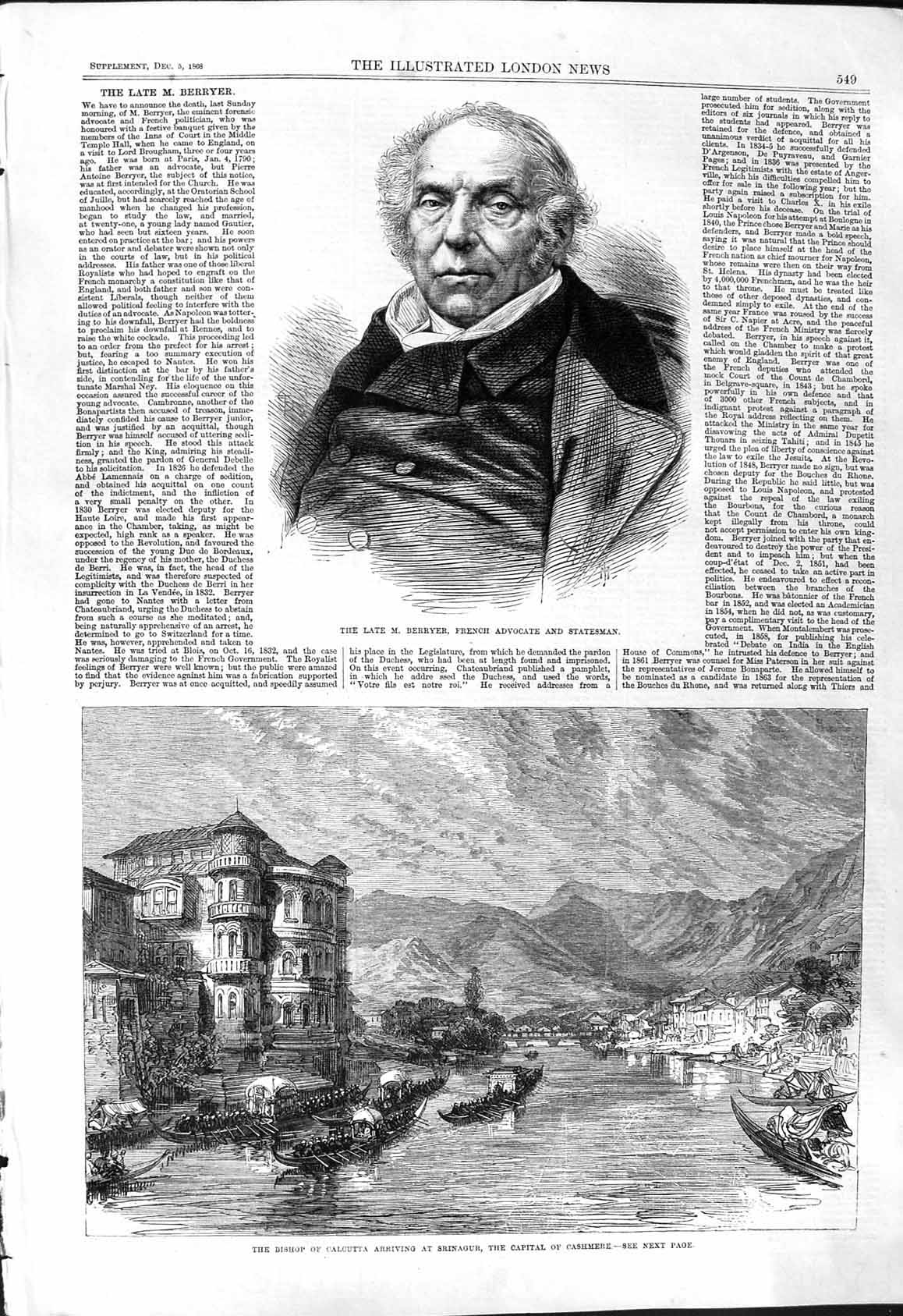 Old 1868 Berryer French Advocate Statesman Bishop Calcutta Srinagur C Victorian