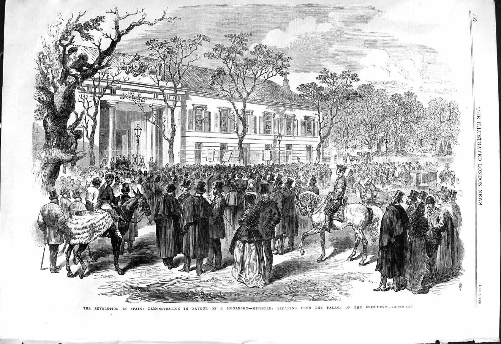 Old 1868 Revolution Spain Demonstration Monarchy Ministers Palace Pre Victorian