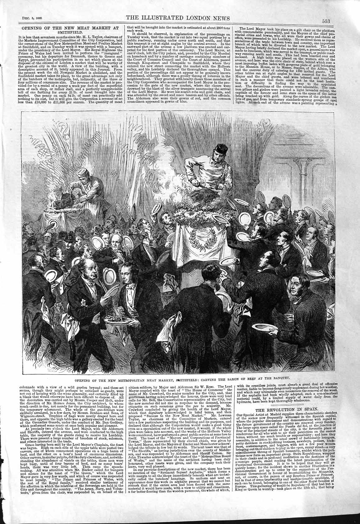 Old 1868 Opening Metropolitan Meat Market Smithfield Carving Baron Be Victorian
