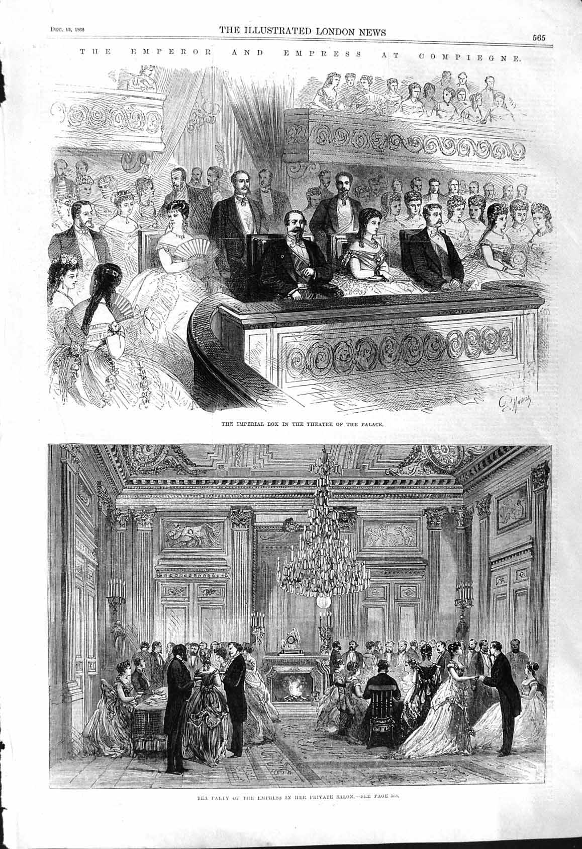 Old 1868 Emperor France Compiegne Imperial Box Theatre Palace Empress Victorian