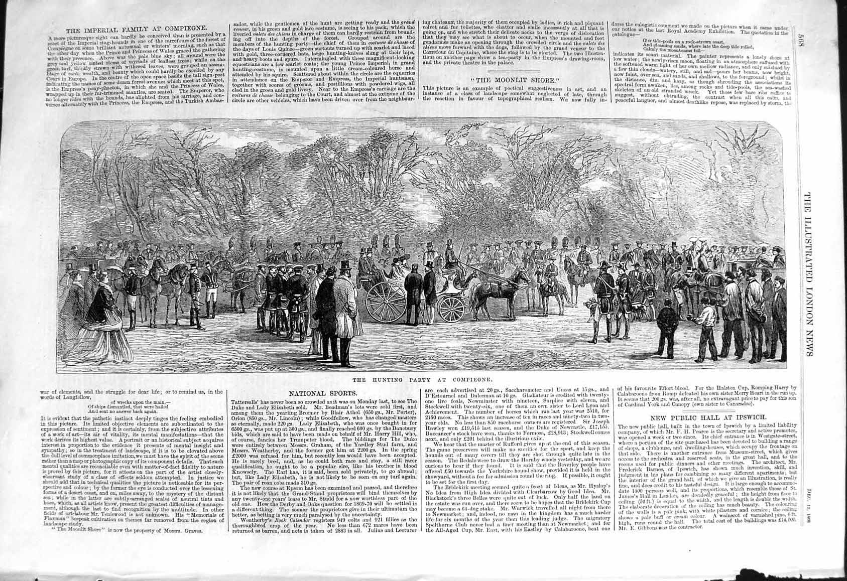 Old Antique Print 1868 Hunting Party Compiegne Sport Horses Prince Wales 19th