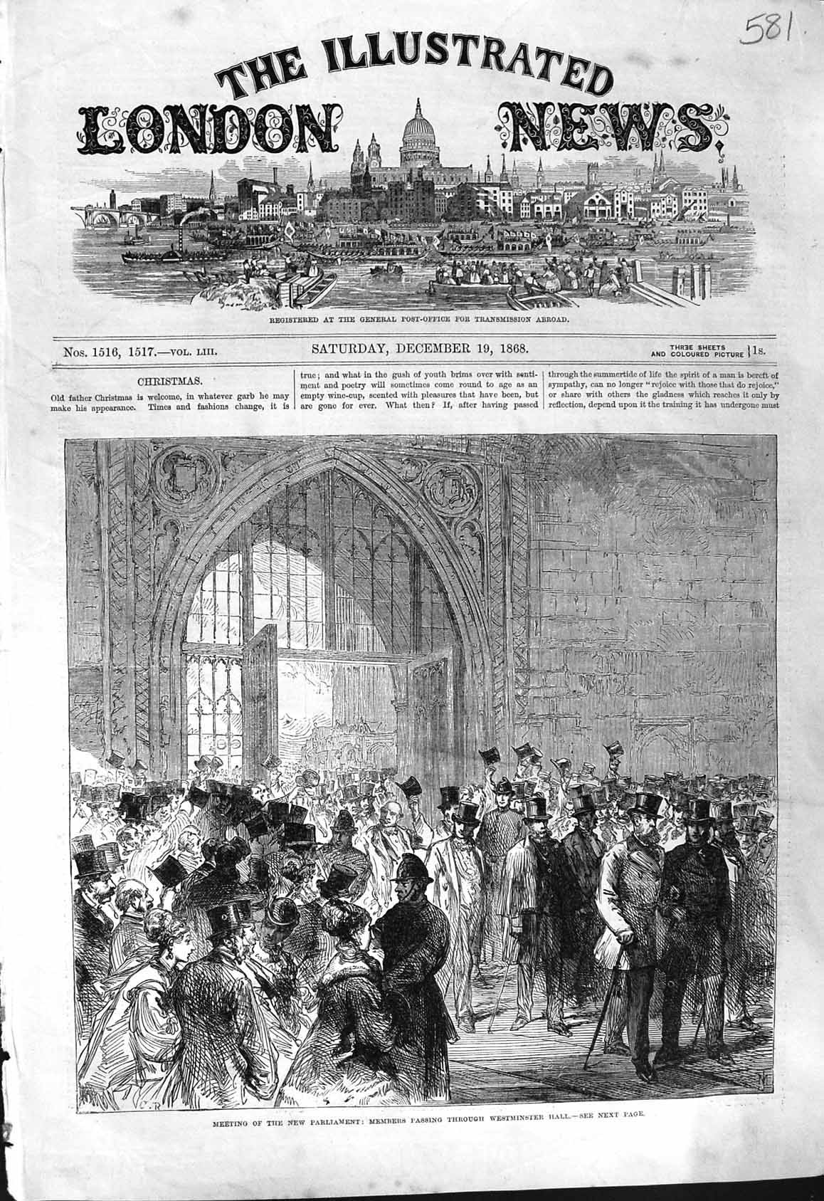 Old Print 1868 Meeting Parliament Members Westminster Hall London England 19th