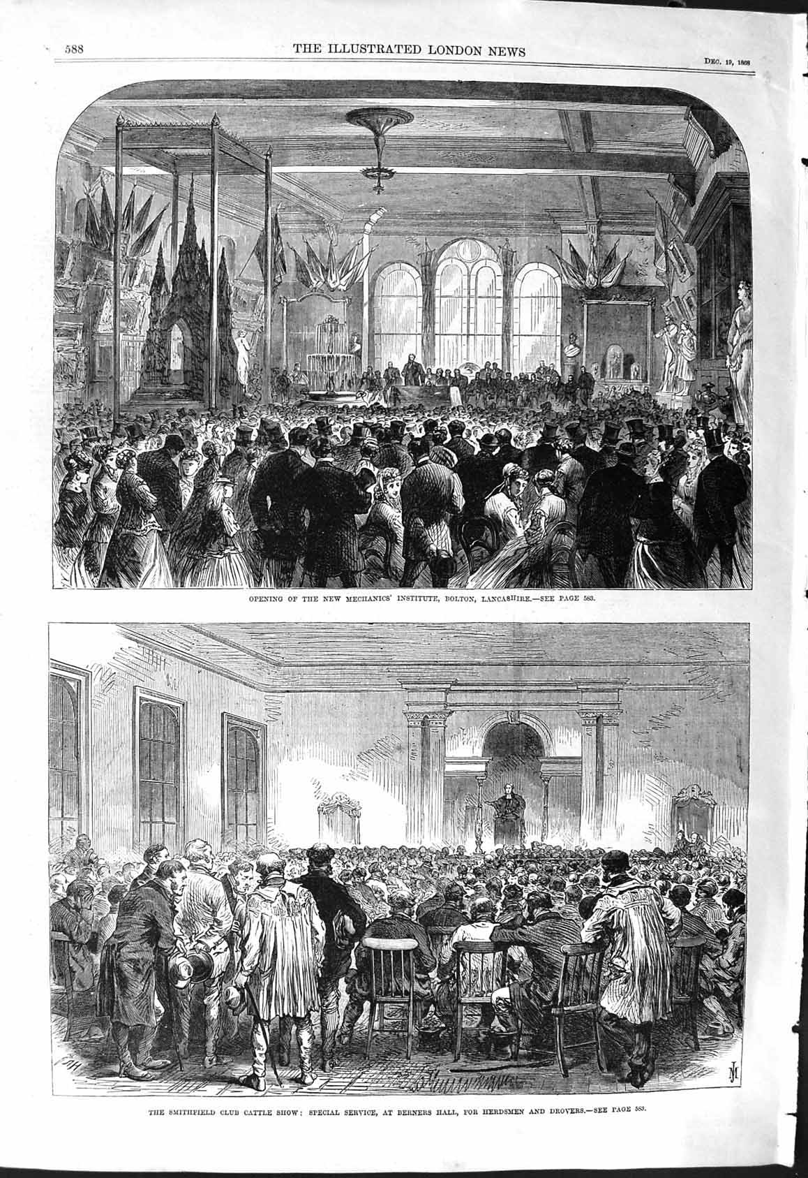 Old 1868 Opening Mechanics Institute Bolton Lancashire Smithfield Clu Victorian