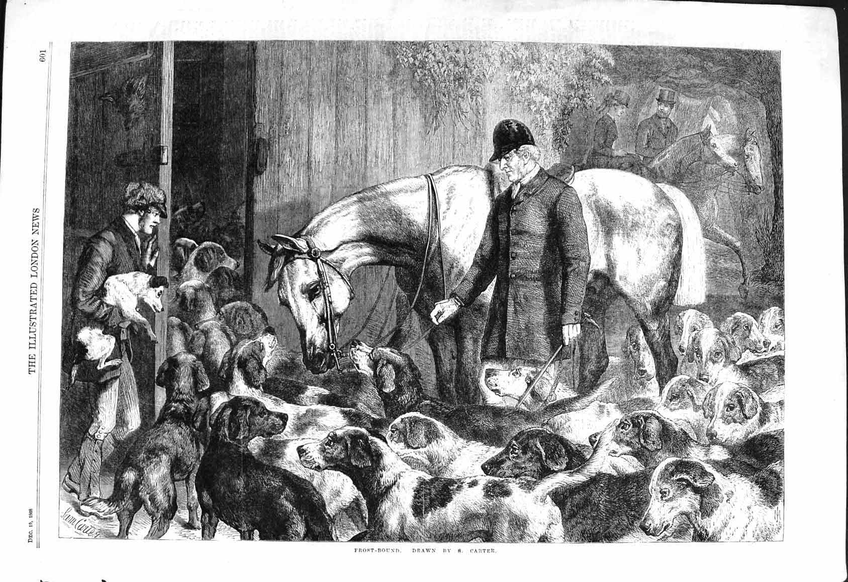 Old 1868 Frost-Bound Hounds Dogs Horses Hunting Huntsmen Sport Carter Victorian