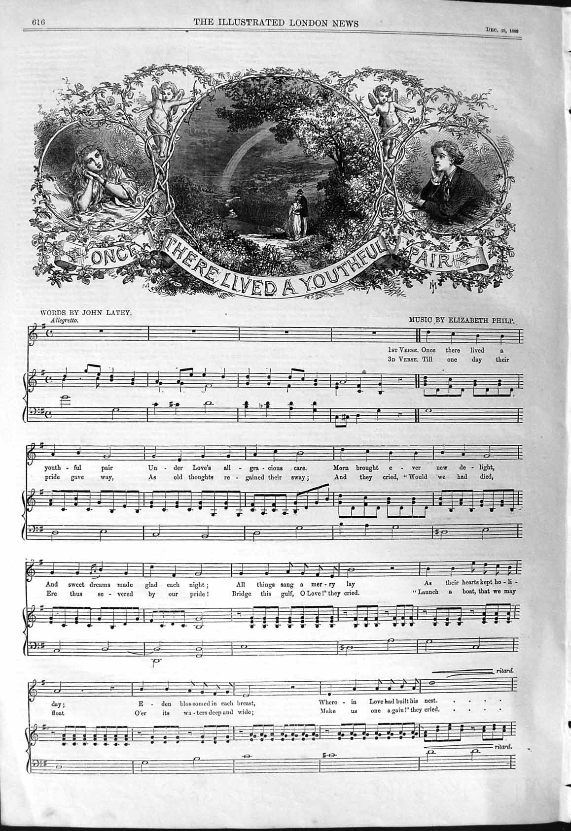 Old 1868 Sheet Music Once There Lived A Youthful Pair John Latey Eliz Victorian