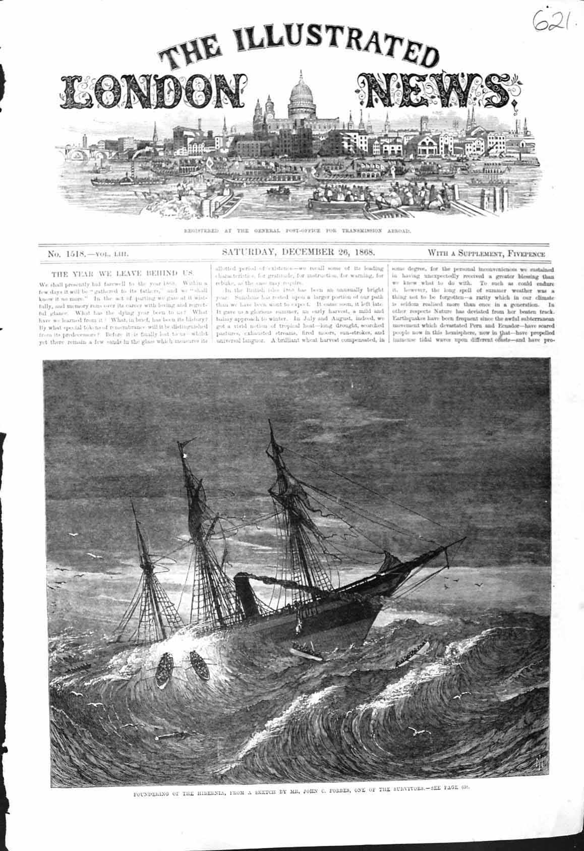 Old 1868 Foundering Ships Wreck Hibernia Stormy Sea John Forbes Survi Victorian