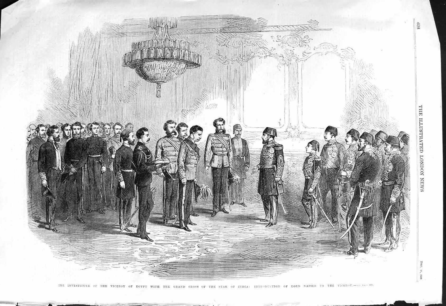 Old 1868 Scene Investiture Viceroy Egypt Grand Cross Star India Lord Victorian