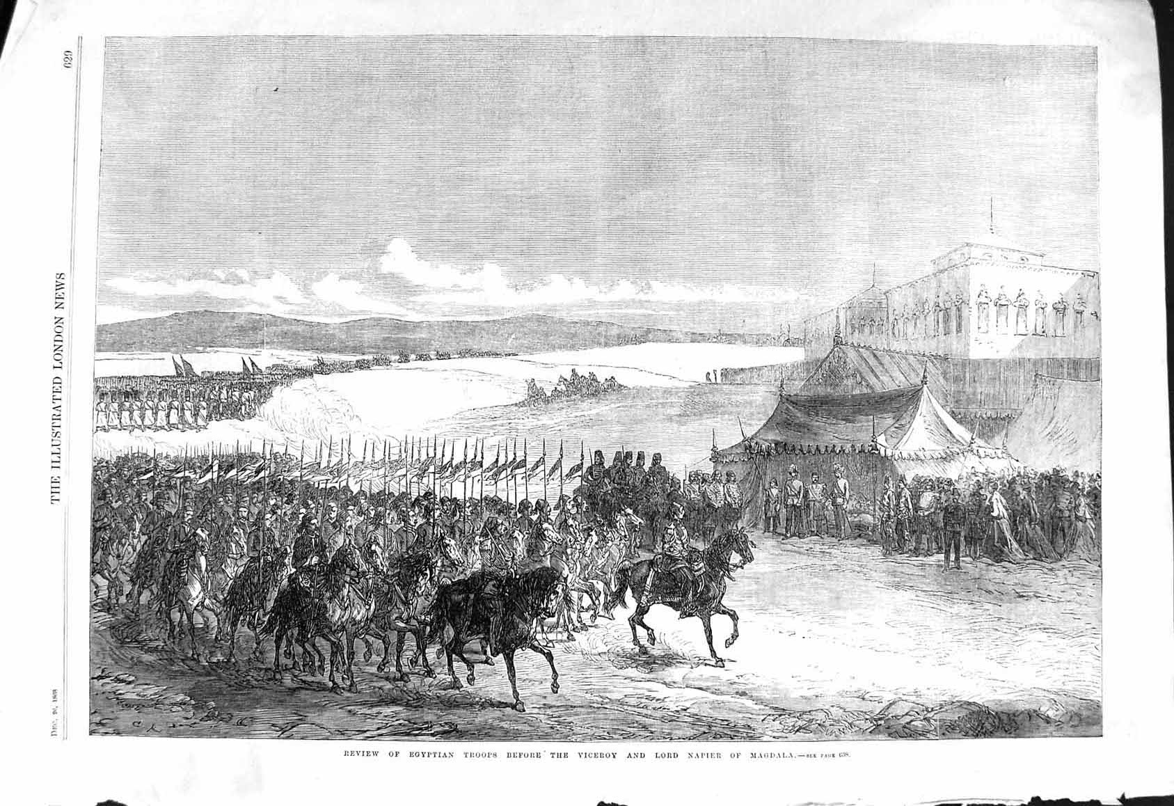 Old Print 1868 Review Egyptian Troops Viceroy Lord Napier Magdala War Si 19th