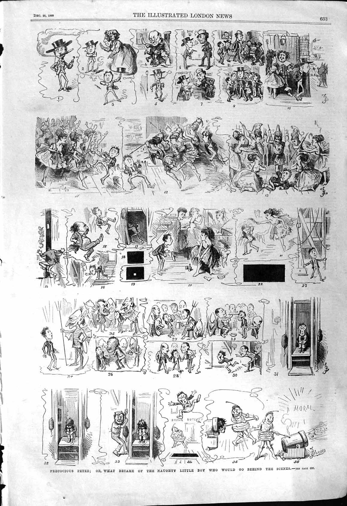 Old 1868 Precocious Peter Scene Naughty Little Boy Behind Theatre Act Victorian