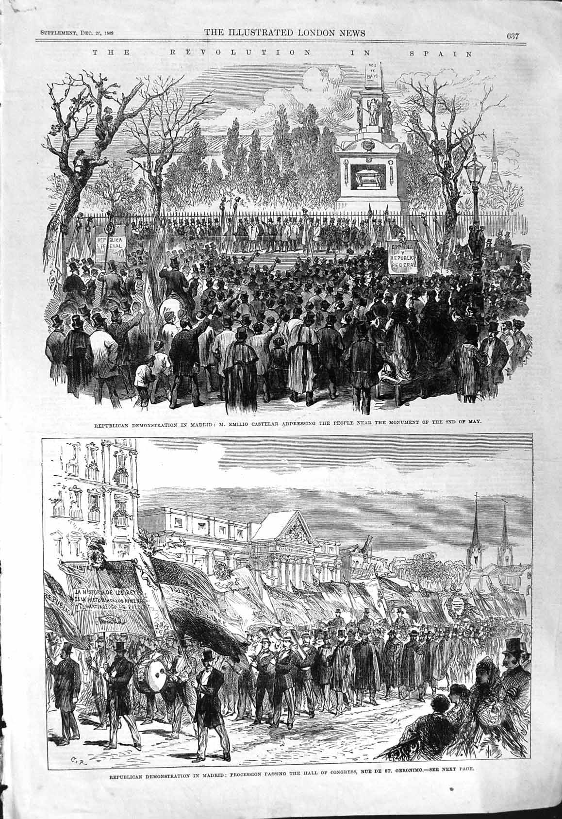 Old 1868 Revolution Spain Republican Madrid Emilio Castelar Congress Victorian