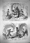 Old Antique Print 1869 Christmas Pantomimes Theatre Holborn Queens Drury 19th