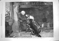 Original Old Antique Print 1869 Long Sleep Man Fireside Dogs Dudley Victorian