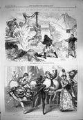 Original Old Antique Print 1869 Christmas Pantomimes Lyceum Theatre Haymarket