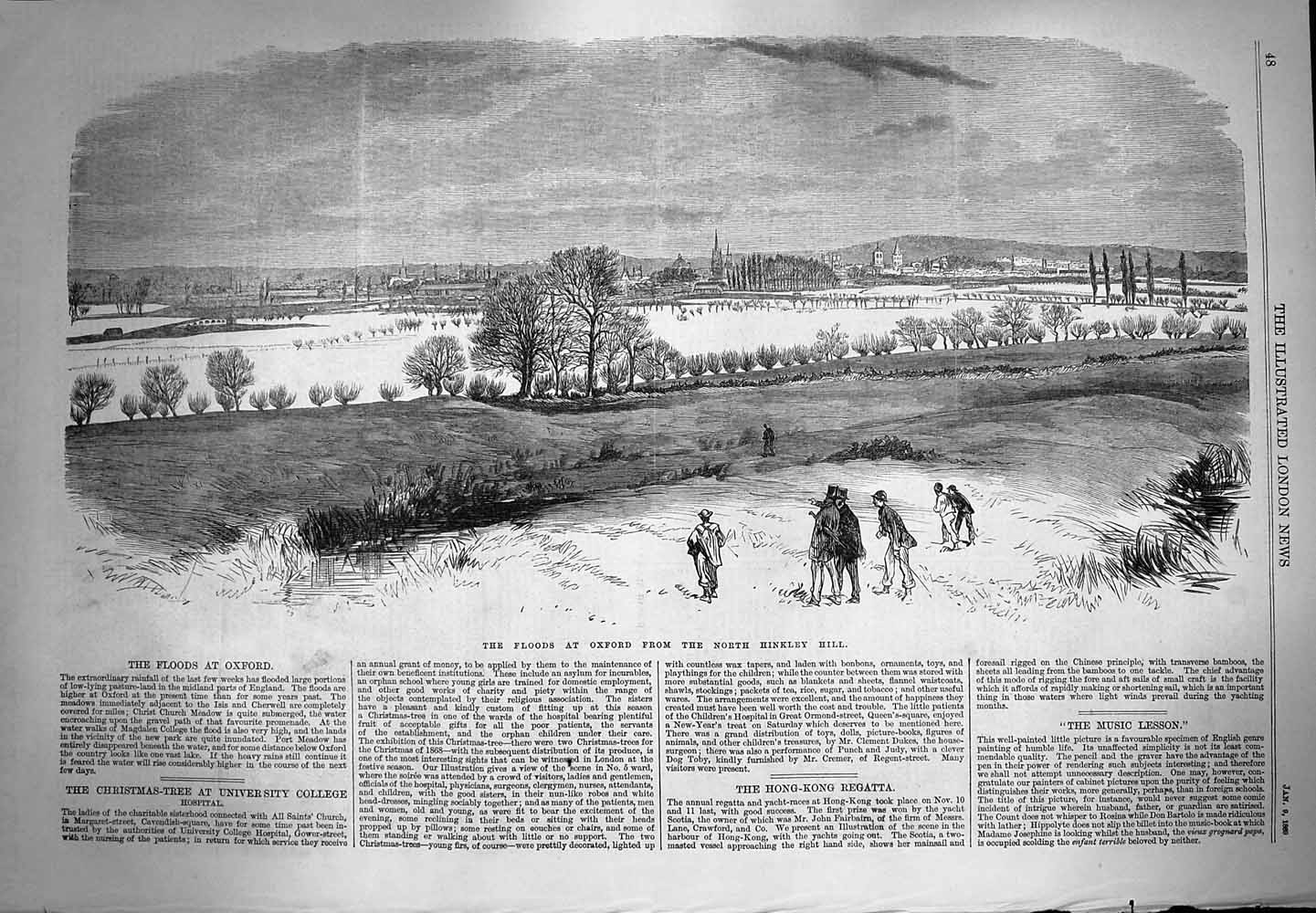 Original Old Antique Print 1869 Floods Oxford North Hinkley Hill River England