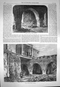 Original Old Antique Print 1869 Arch Fort Calcutta Architecture India Victorian