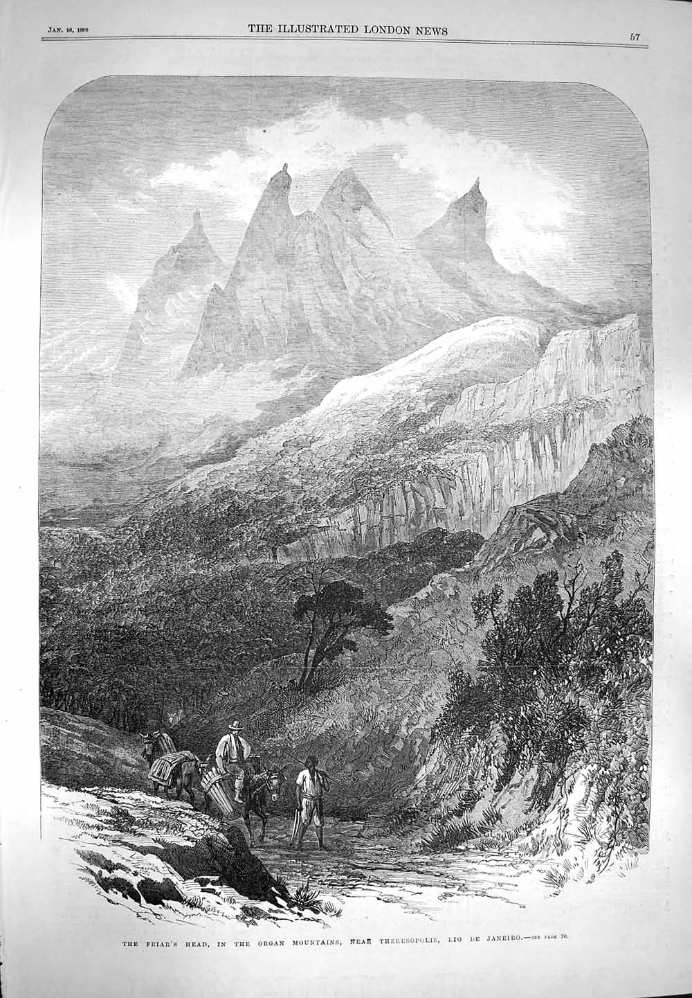 Old Antique Print 1869 Friar'S Head Organ Mountains Theresopolis Janeiro 19th