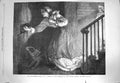 Original Old Antique Print 1869 Well Known Knock Young Woman Door Dog House