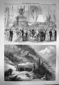 Original Old Antique Print 1869 Mont Cenis Railway Train Michel Fort L'Es 19th