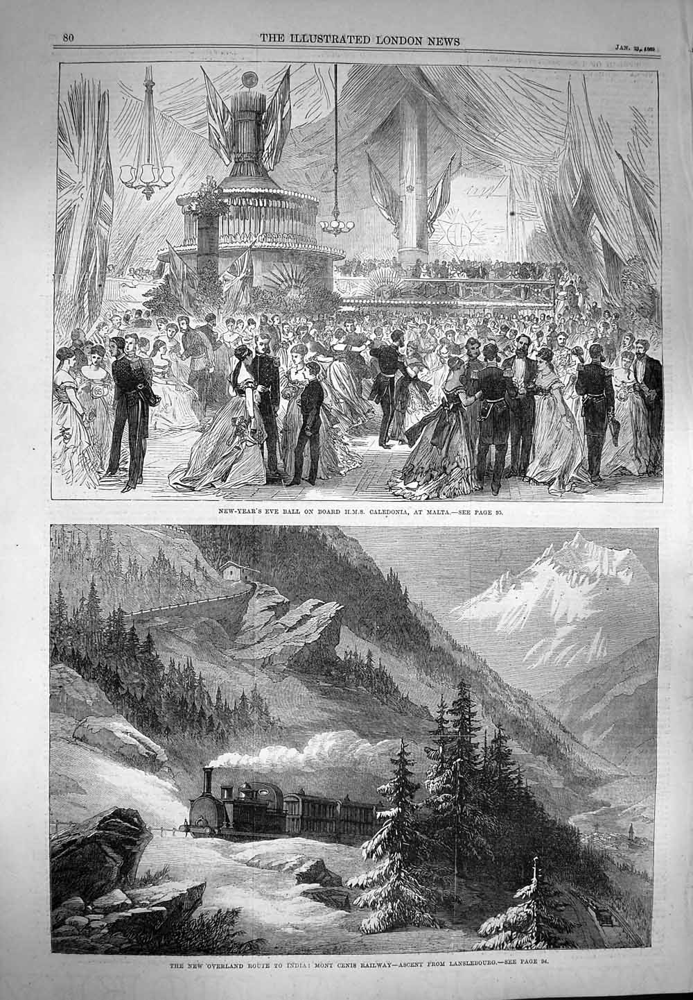 Original Old Antique Print 1869 Mont Cenis Railway Train Michel Fort L'Es 19th