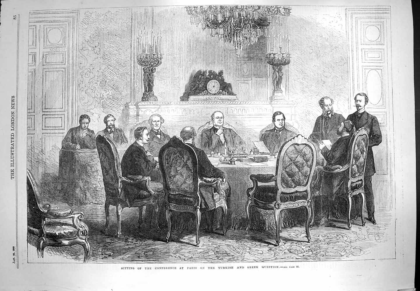 Antique Old Print *3289 1869 Conference Paris Turkish Greek Question Meeting