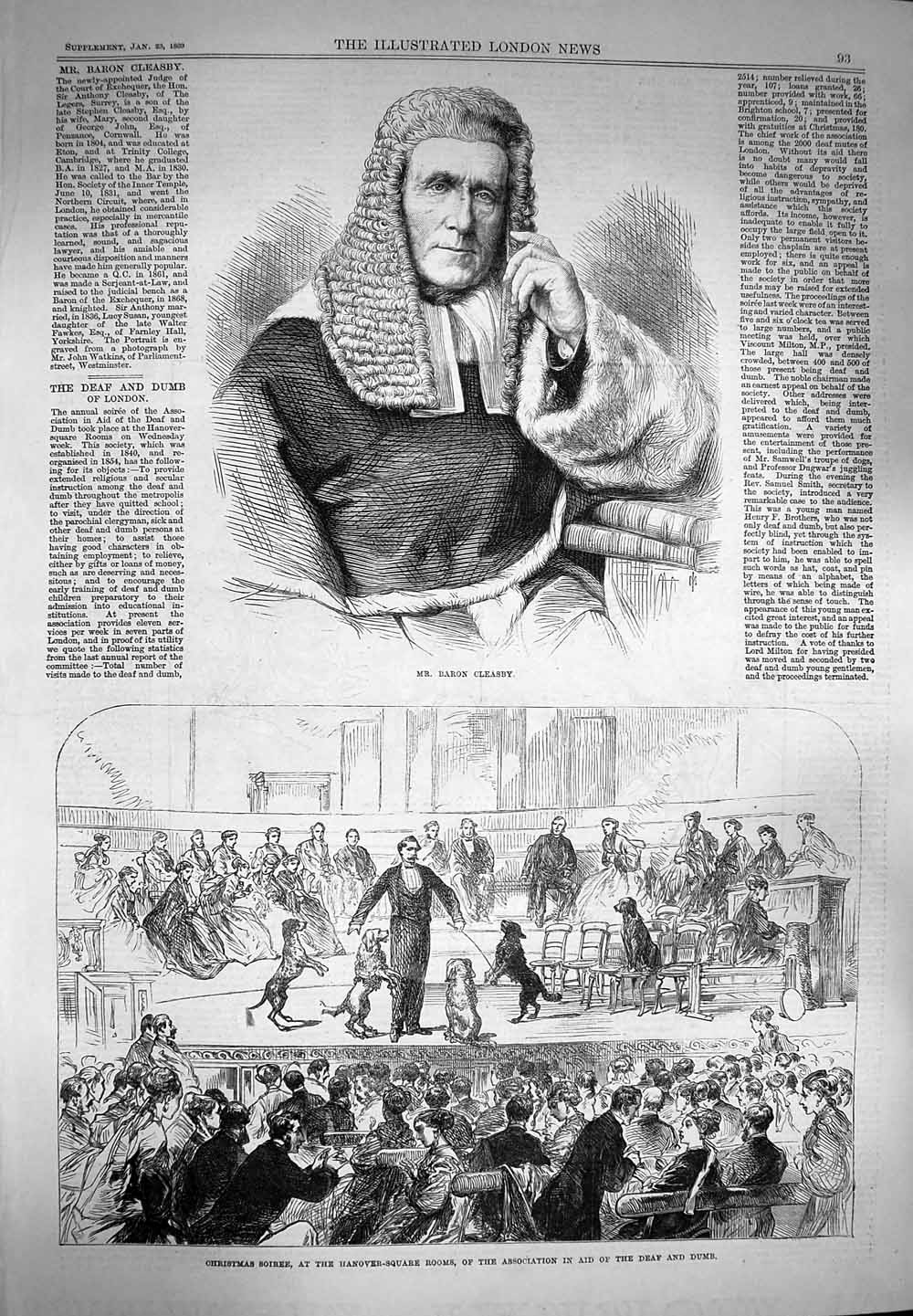 Old Antique Print 1869 Baron Cleasby Hanover-Square Deaf Dumb Christmas 19th