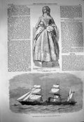 Original Old Antique Print 1869 Statue Queen Mary Peninsular Steam Ship Deccan