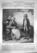 Old Antique Print 1869 Scene Hypocrite Men Lady Table Smirke Kensington 19th