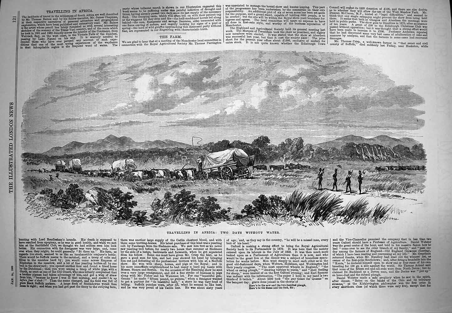 Original Old Antique Print 1869 Travelling Africa Cattle Waggon Chapman Baines