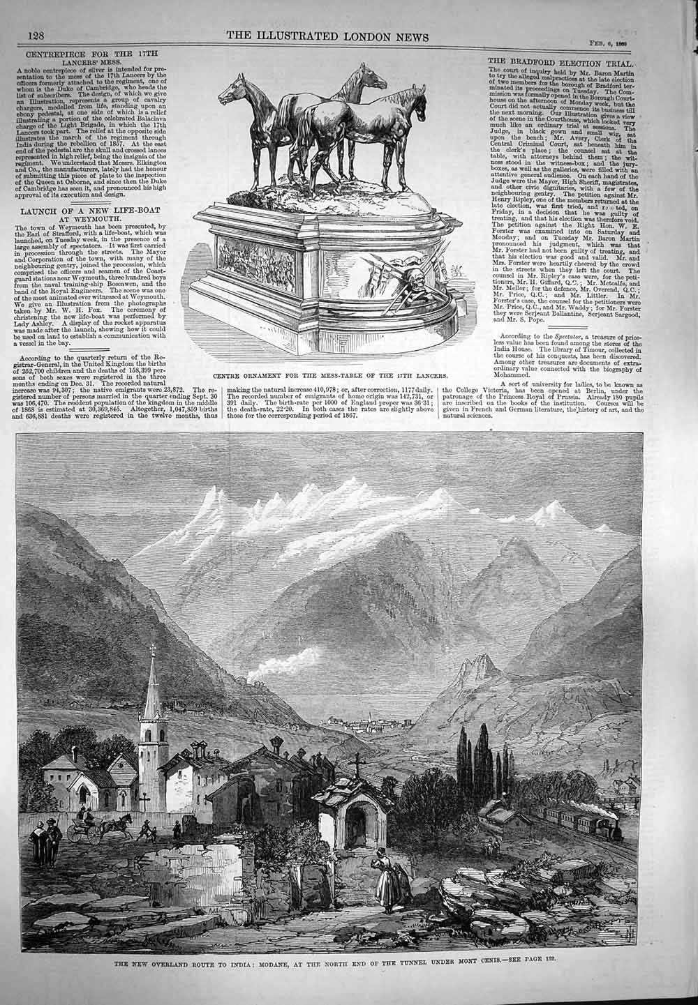 Old Antique Print 1869 India Modane Tunnel Mont Cenis Mess-Table Ornament 19th