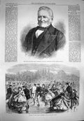 Old Antique Print 1869 Sir Henry Ellis Librarian Ice Skating Lake Suresne 19th