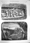 Original Old Antique Print 1869 Railway Tunnel Alps Boring-Machine Working 19th