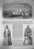 Original Old Antique Print 1869 Viceroy Egypt Regatta Ismailia Timsah Cathedral