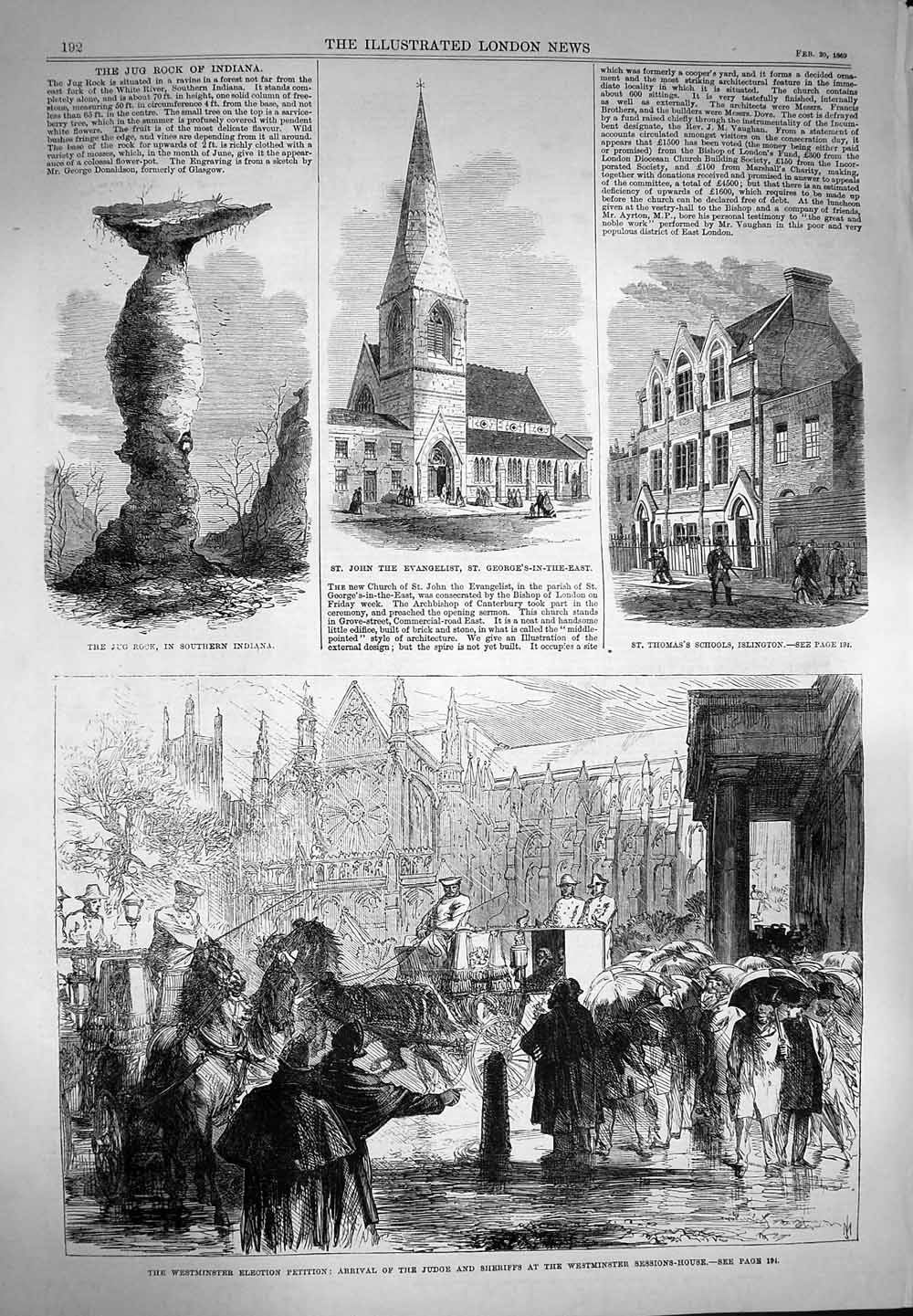 Old Antique Print 1869 Westminster Election Evangelist Church School Rock 19th